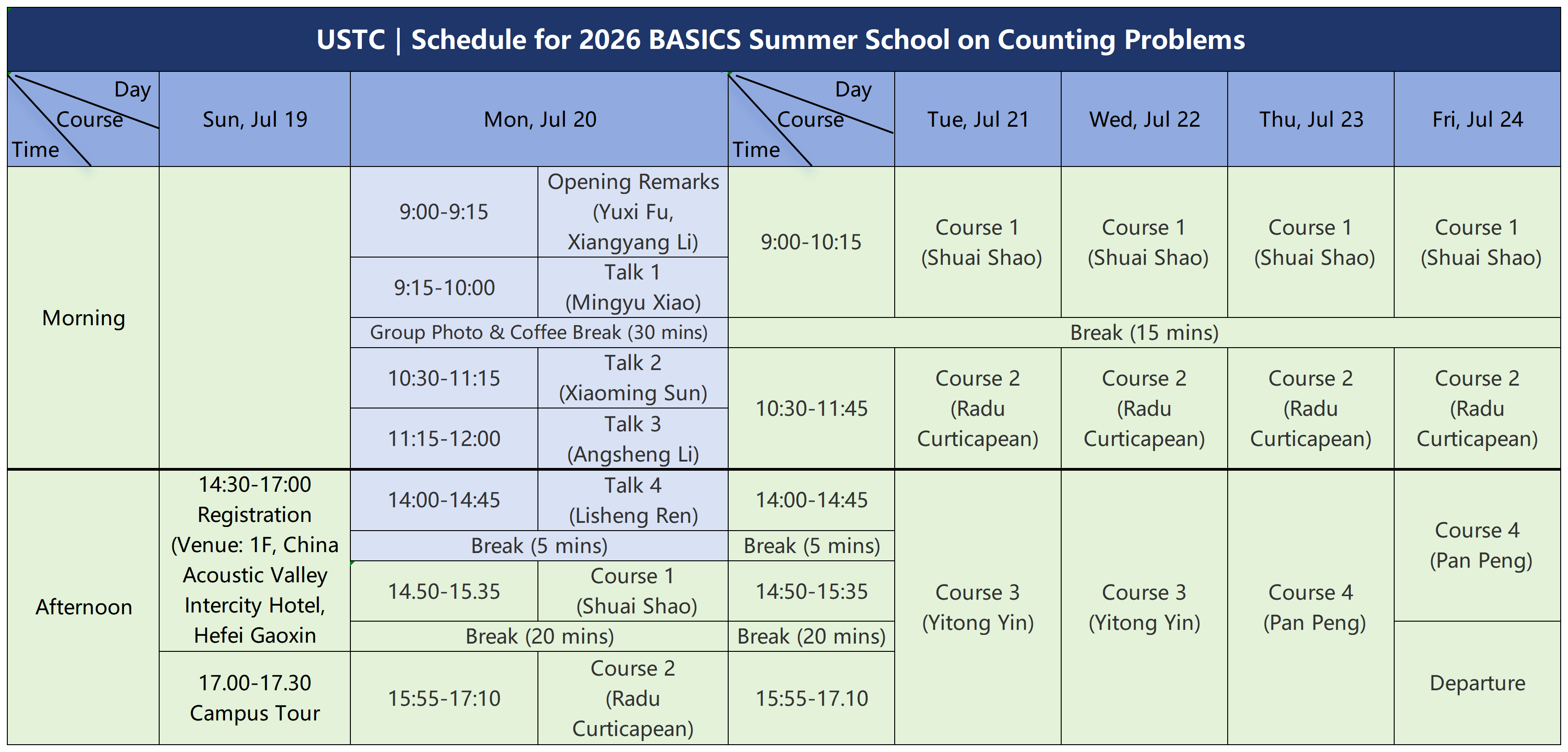 Schedule for 2026 BASICS Summer School on Counting Problems